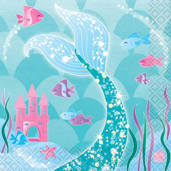 Mermaid Paper Beverage Napkins, 5", 16 Count
