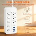 thumbnail image 3 of Surge Protector Power Strip, 8 Outlets with 4 USB Ports (1 USB C),Flat Plug Power Strip with 4 Feet Extension Cord, Wall Mount, Desk USB Charging Station for Home, Office, ETL,1700 Joules,White, 3 of 8