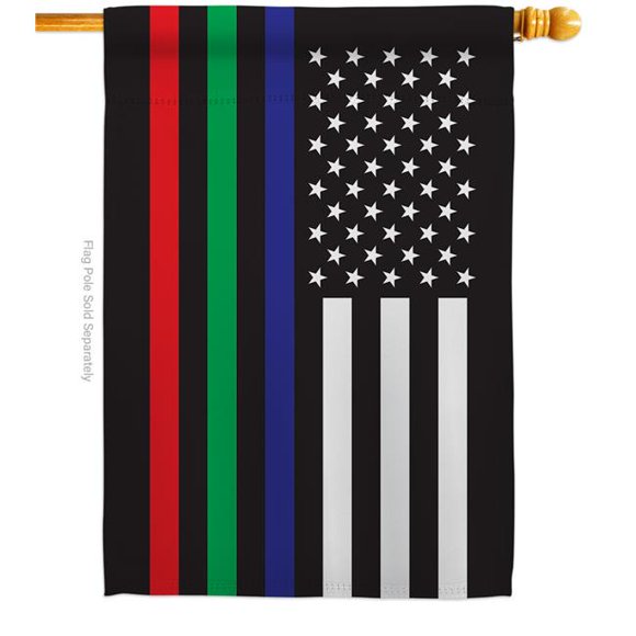 28 x 40 in. US Thin Blue, Green & Red Line House Flag with Armed Forces Service Double-Sided Decorative Horizontal Flags Decoration Banner Garden Yard Gift