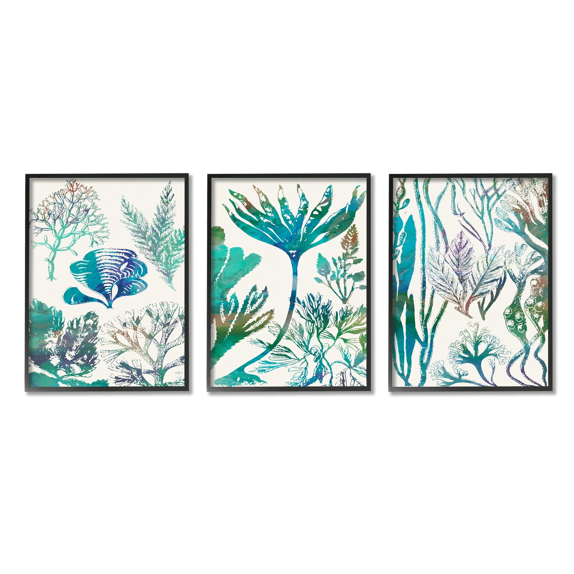 Stupell Industries Collage of Blue Sea Plants Ocean Floor Design Grey Framed, 16 x 20, Design by Sharon Chandler