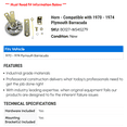 thumbnail image 2 of Horn - Compatible with 1970 - 1974 Plymouth Barracuda 1971 1972 1973, 2 of 2