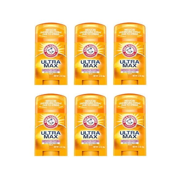 ARM & HAMMER Ultra Max Antiperspirant Deodorant, Powder Fresh 1 oz (Pack of 6)