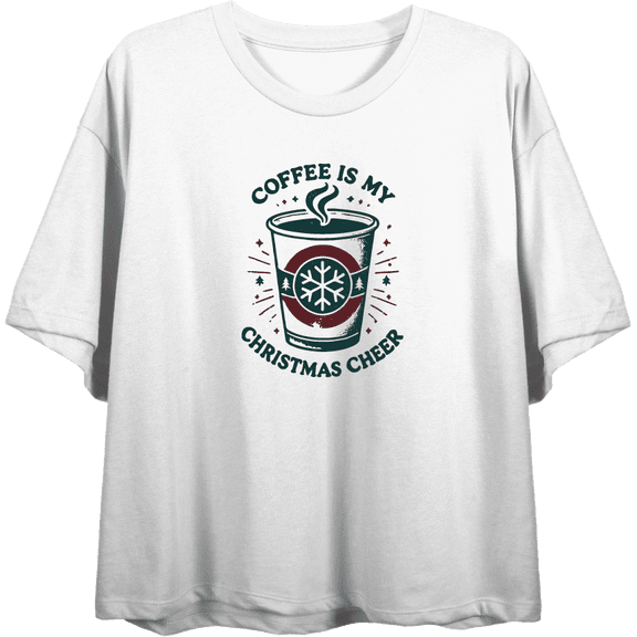 Coffee Is My Christmas Cheer Women's White Crew Neck Short Sleeve Crop Tee-Medium