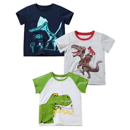 

3-Pack Toddler Boys Shirt Dinosaur Short Sleeve 3D T-Shirt Summer Kids Animal Graphic Cotton Tops
