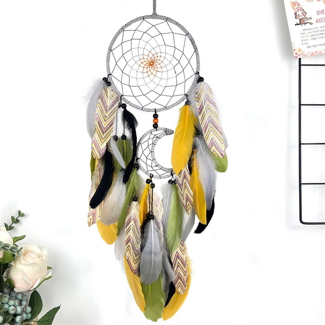 Tapices de pared tradicional atrapasueños - Decoración tejida a mano con plumas solares para dormitorio, salón, salpicadero de coche, ventana