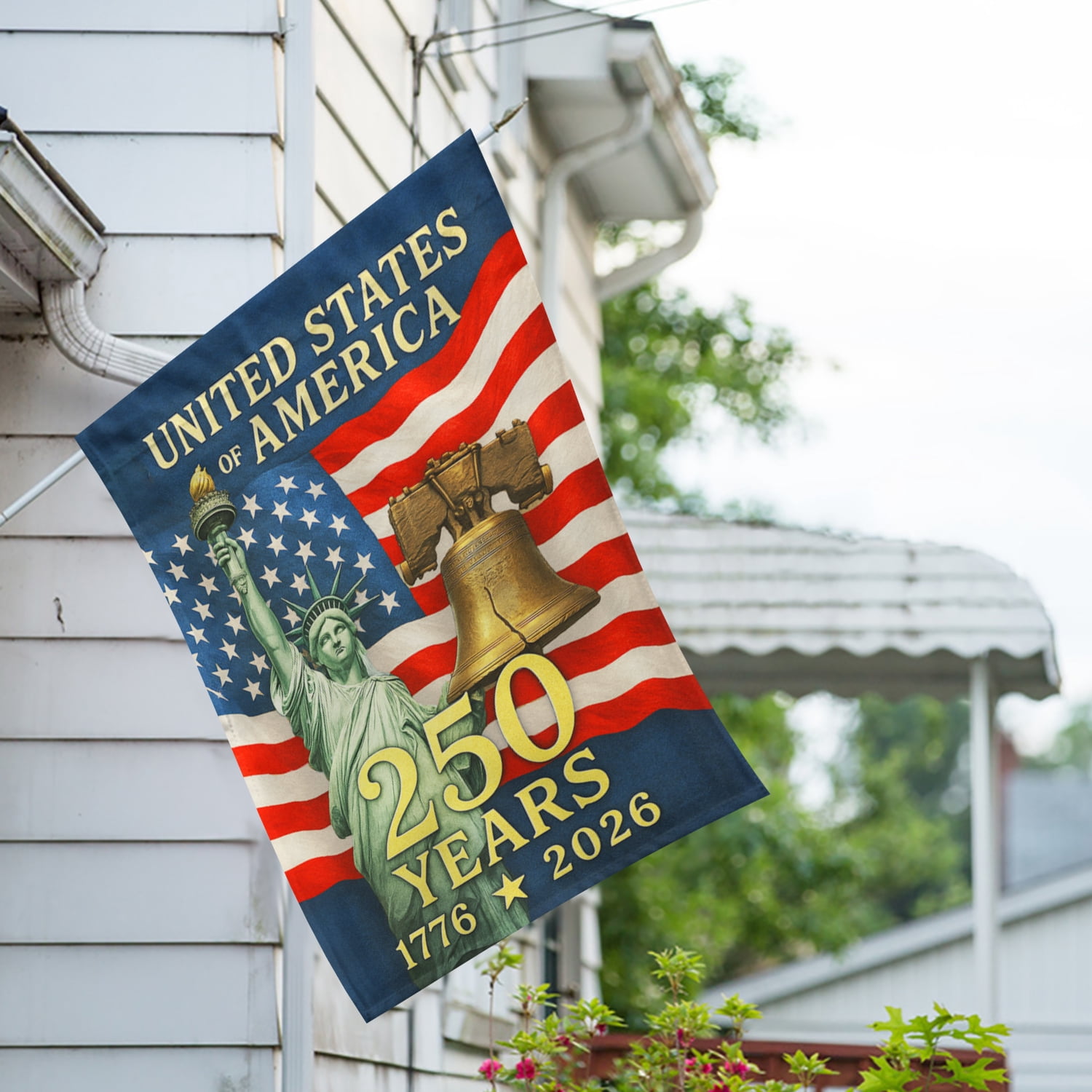 America Forever 250th Anniversary House Flag, 28 x 40 inch Double Sided, 1776-2026 Commemorative, Statue of Liberty Liberty Bell, Patriotic USA Flag, Semiquincentennial