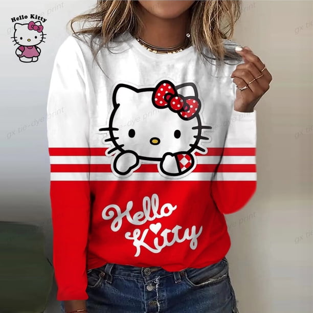 Camiseta de manga larga con estampado de flores para mujer, ropa básica de cuello redondo, informal, vacaciones, fin de semana, dulce, Primavera