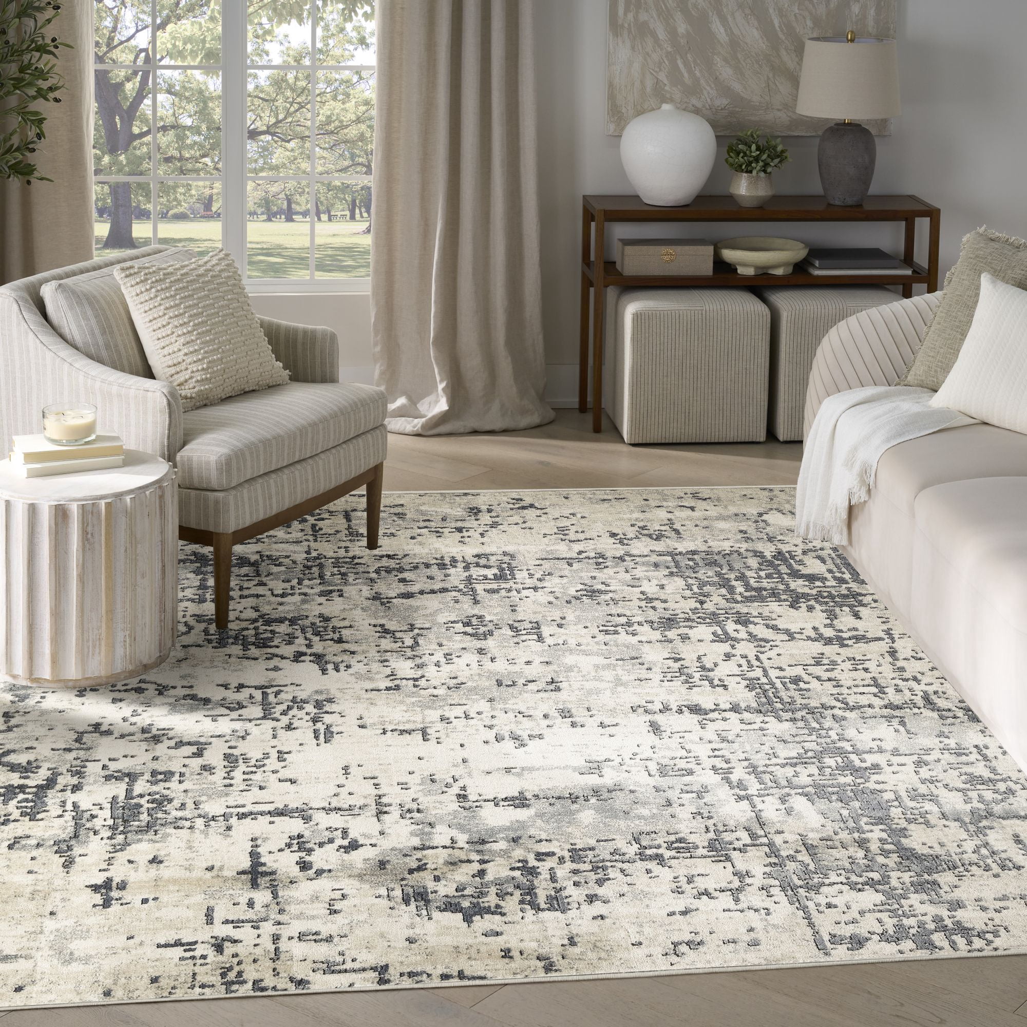 Nourison Concerto 7'10" x 9'10" Ivory Grey Modern Indoor Rug