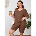 thumbnail image 2 of SHOWMALL Women Plus Size Outfits Set Soft Loungewear Pastel Brown 3X Summer 2-Piece Pajamas Short Sleeves and Bliker Shorts Lounge Sets for Women, 2 of 7