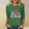 thumbnail image 2 of Bcresic Glitter Merry Christmas Shirts for Womens Cute Bright Xmas Tree Graphic Tshirts Trendy Crewneck 3/4 Sleeve Tops Classic Cotton Pullover Tees Xmas Holiday Tunic T-Shirt Gifts,#01_Green,Small, 2 of 4