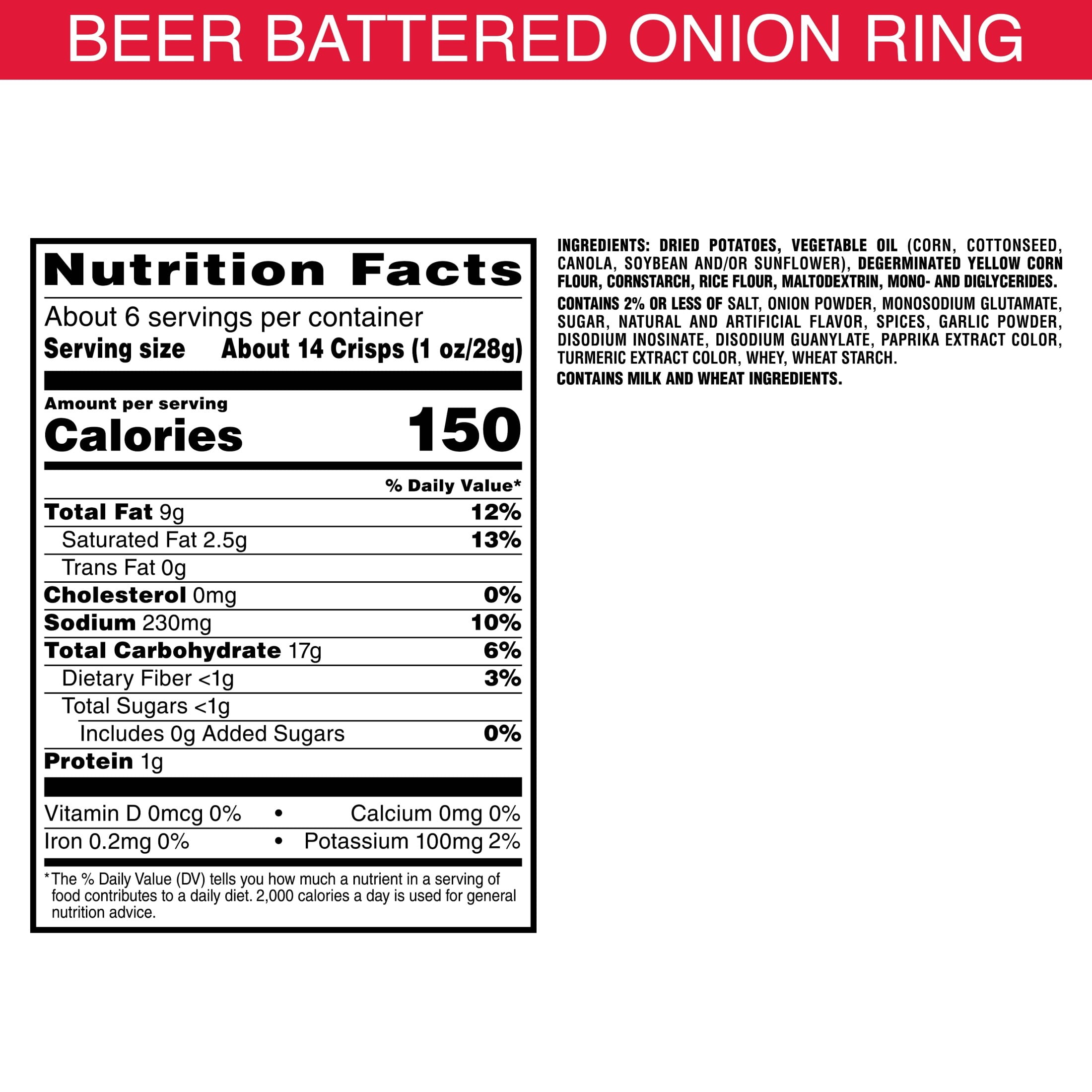 Pringles Beer-Battered Onion Ring Potato Crisps Chips, Lunch Snacks, 5.5 oz Canister