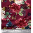 thumbnail image 1 of Soimoi Red Rayon Fabric Leaves & Peony Floral Fabric Prints By Yard 56 Inch Wide, 1 of 3