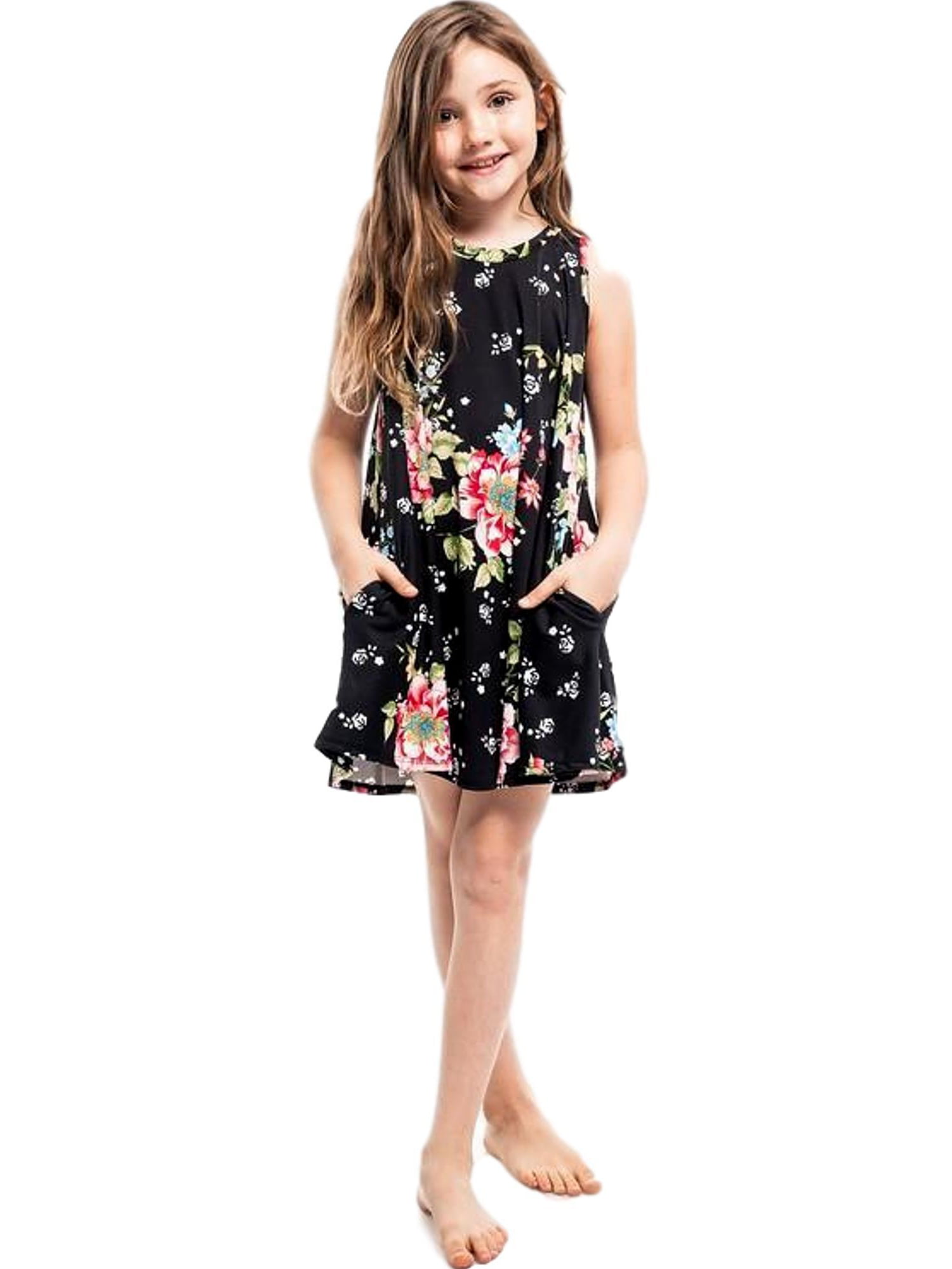 Girls Floral Printed Dress, Black - Walmart.com
