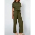 thumbnail image 5 of Women'S Two-Piece Casual Suit Travel Sportswear Short-Sleeved Wide-Leg Casual Sports Suit Dark Green Suit M, 5 of 6