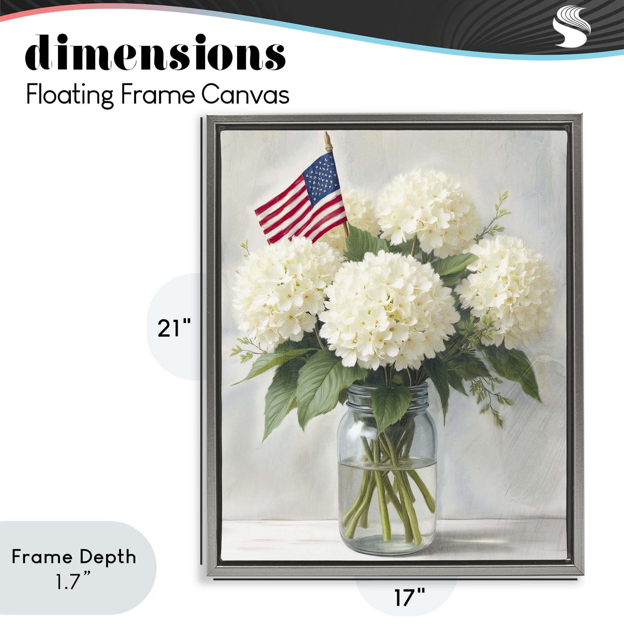 Stupell Industries Festive Patriotic Hydrangea Gray Framed Floater Canvas Wall Art, design by Kim Allen