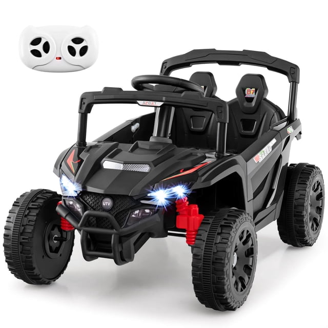Honeyjoy 12V Kids Ride On Car Battery Powered Electric Remote Control LED Lights Music Black