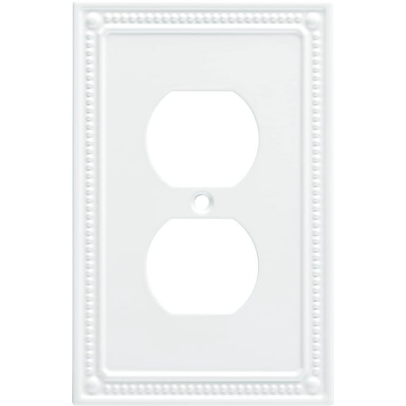Franklin Brass Classic Beaded (1-Pack) Outlet Covers Pure White 1-Gang Wall Plate Single Duplex Switch Plates Electrical Guard W35059-PW-C