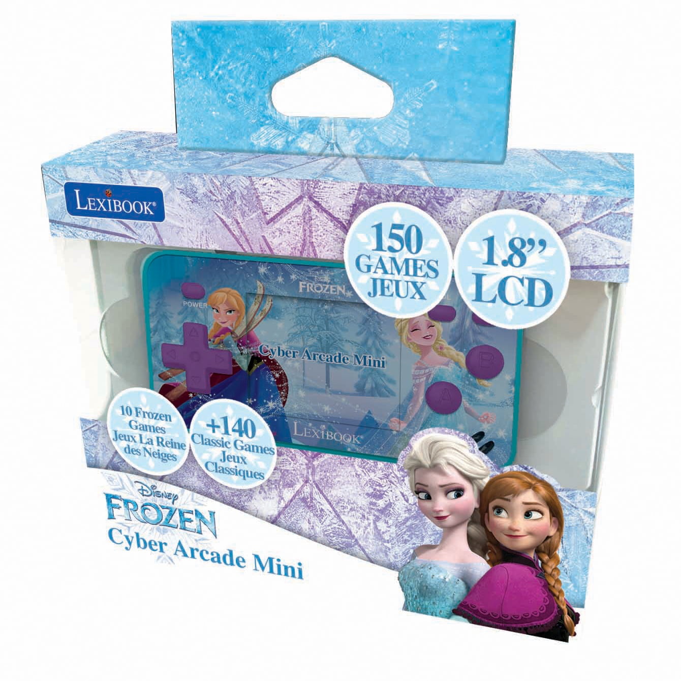 Lexibook Frozen Arcade Pocket Portable Gaming Console, 150 Games, LCD, Battery Operated, Purple / Blue