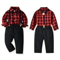 thumbnail image 6 of Uccdo Kids Brother and Sister Matching Outfits Set Toddler Boys Button Down Plaid Shirts + Suspender Long Pants Christmas Gentlemen Outfit, 2 Pieces, Size 6M-6T, 6 of 8
