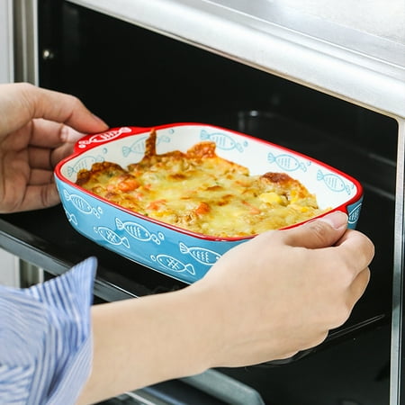 

Lasagne Plate Pasta Dish Ceramic Baking Tray Square Plate Chinese Cuisine Dish-Blue S