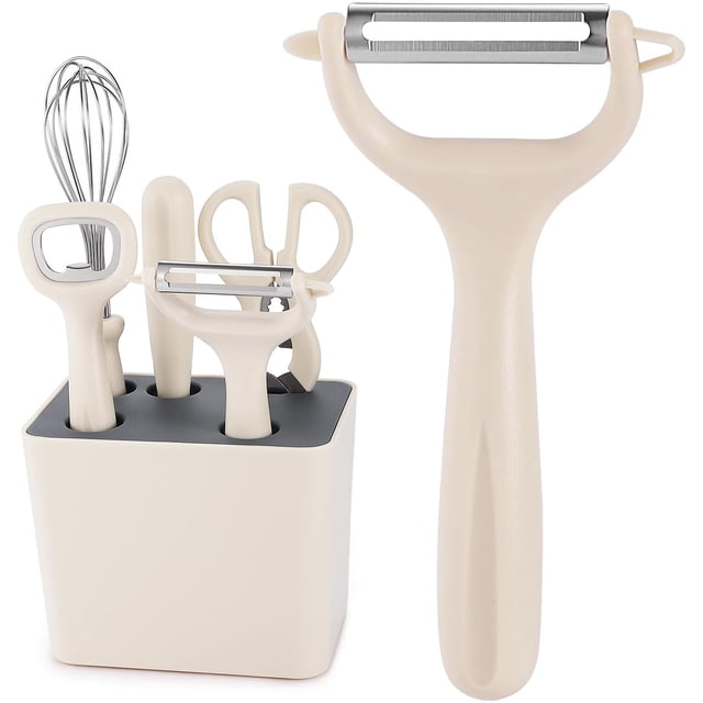 Pelador de Verduras, 6 Piezas Utensilios de Cocina con Bloque Acero Inoxidable Tijeras Pelador Batidora y Sacacorchos y Que Son Útiles para Cortar Frutas Verduras y Abrir Botellas, Pela papas