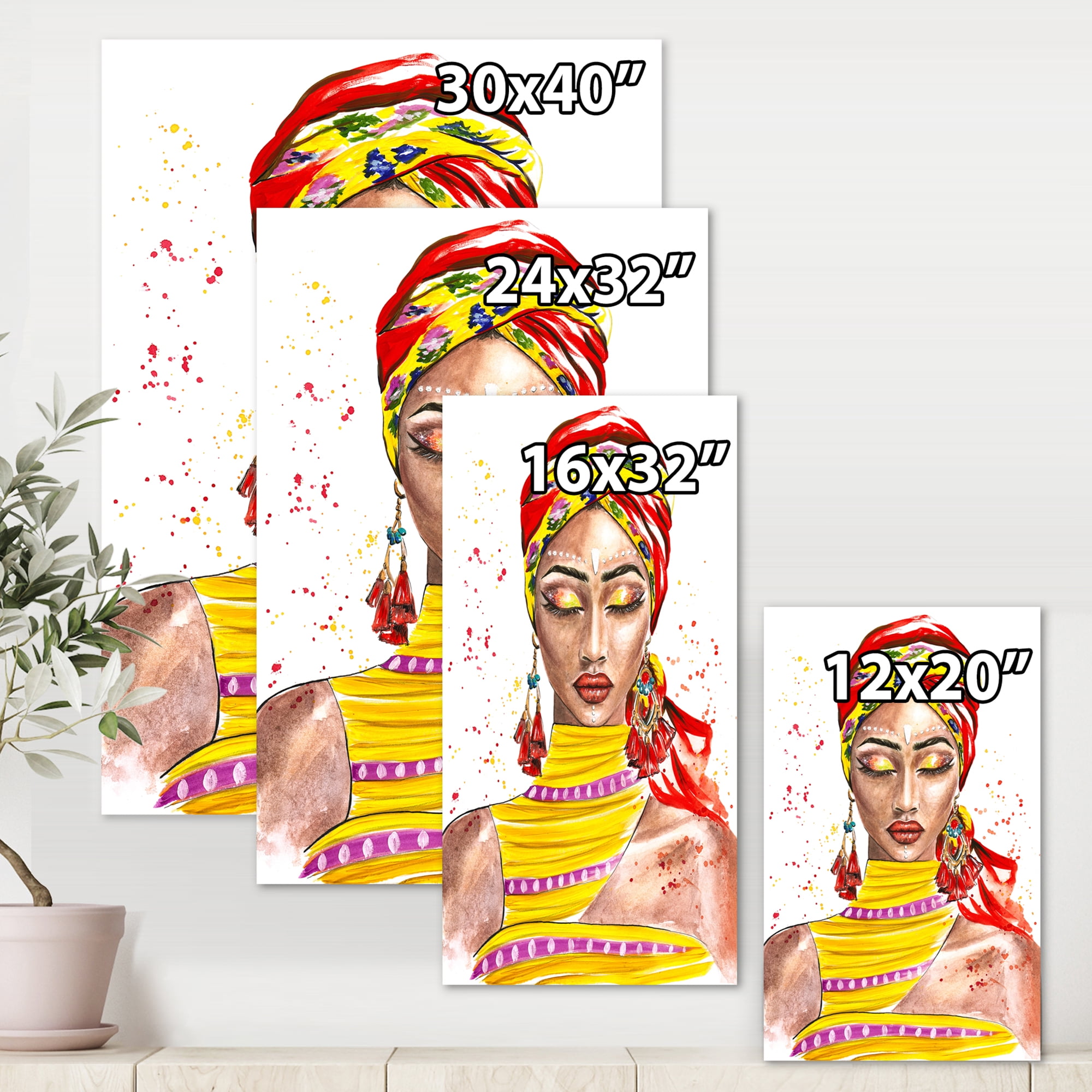 Designart ' Exotic Colorful Portrait of Afro American Woman ' Traditional Canvas Wall Art Print