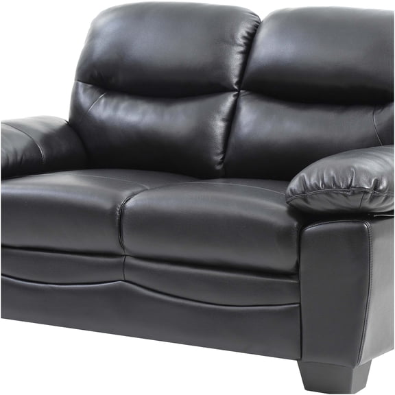 JERFIT Modern Loveseat Sofa for Small Spaces, Faux Leather Small Couch with Coil Spring Seating, Black PU Upholstered 2-Seater Apartment Living Room Furniture