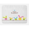 thumbnail image 1 of Easter Bath Mat, Simplistic Cartoon Eggs with Bunny Ears Standing on a Rope Pastel Colored Design, Non-Slip Plush Mat Bathroom Kitchen Laundry Room Decor, 29.5 X 17.5 Inches, Multicolor, Ambesonne, 1 of 2