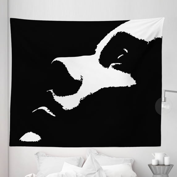 Black and White Tapestry, Contemporary Design of Closeup Side Profile Portrait Woman Face Print, Fabric Wall Hanging Decor for Bedroom Living Room Dorm, 5 Sizes, Charcoal Grey, by Ambesonne