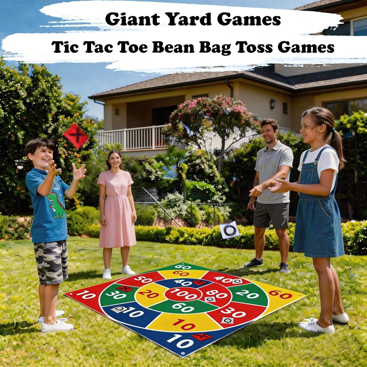 2-in-1 Outdoor Giant Tic Tac Toe Bean Bag Toss Games for Kids Adults,4.5Ft Large Outside Picnic Lawn Backyard Games for Kids Family Birthday Party Beach Carnival Outdoor Fun Giant Yard Field Day