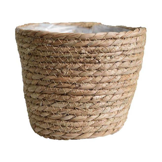 Black Cesta de almacenamiento de paja hecha a mano de estilo nórdico, maceta para flores de interior y exterior, contenedor de plantas, decoración para el hogar y la sala de estar