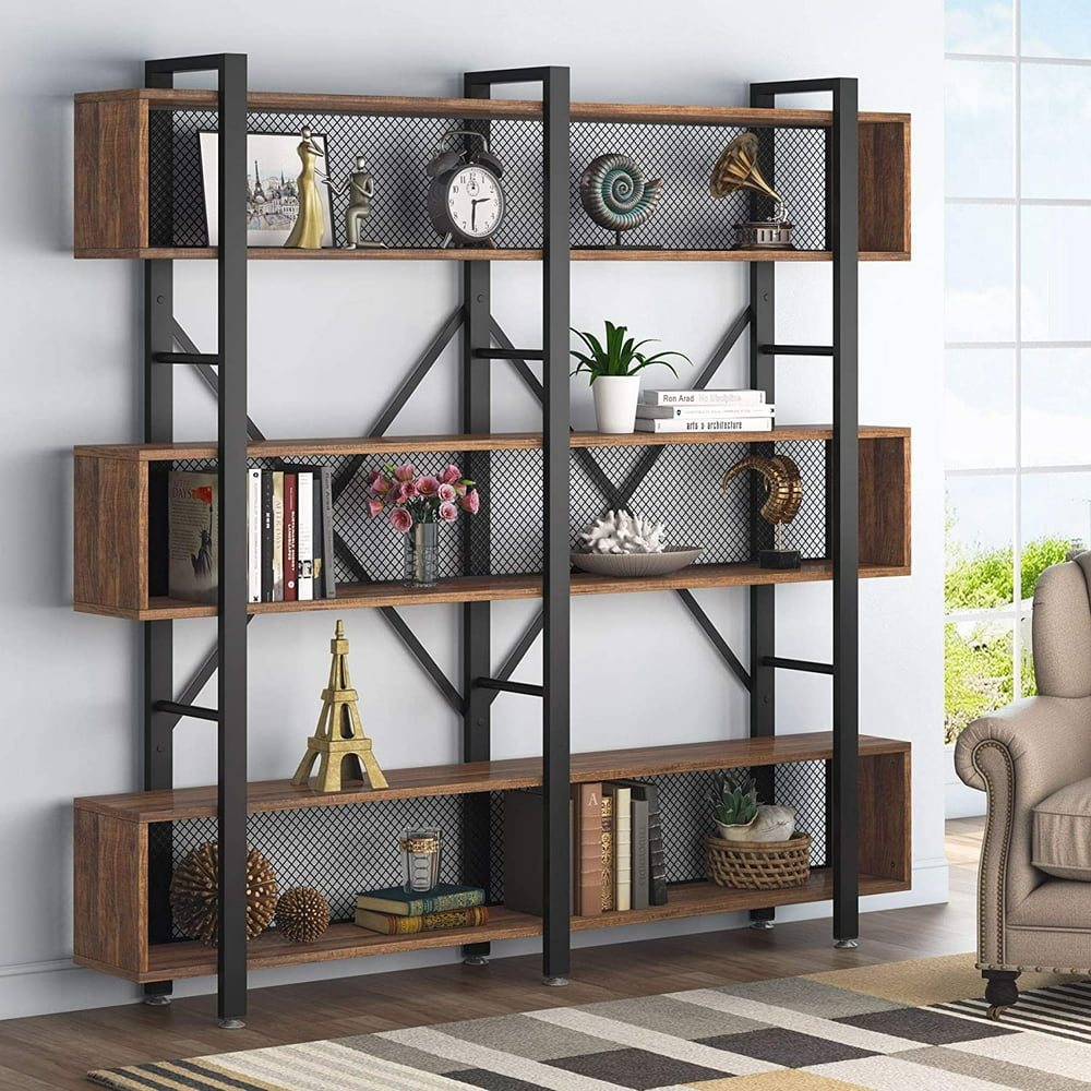 Tribesigns Double Wide 5Shelf Bookshelf with Metal Wire, Large Industrial Bookcase Display