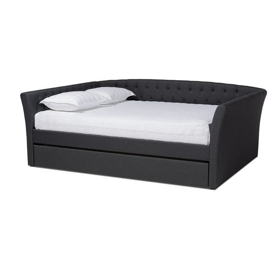 Bowery Hill Modern Fabric Upholstered Queen Daybed with Trundle in Dark Gray