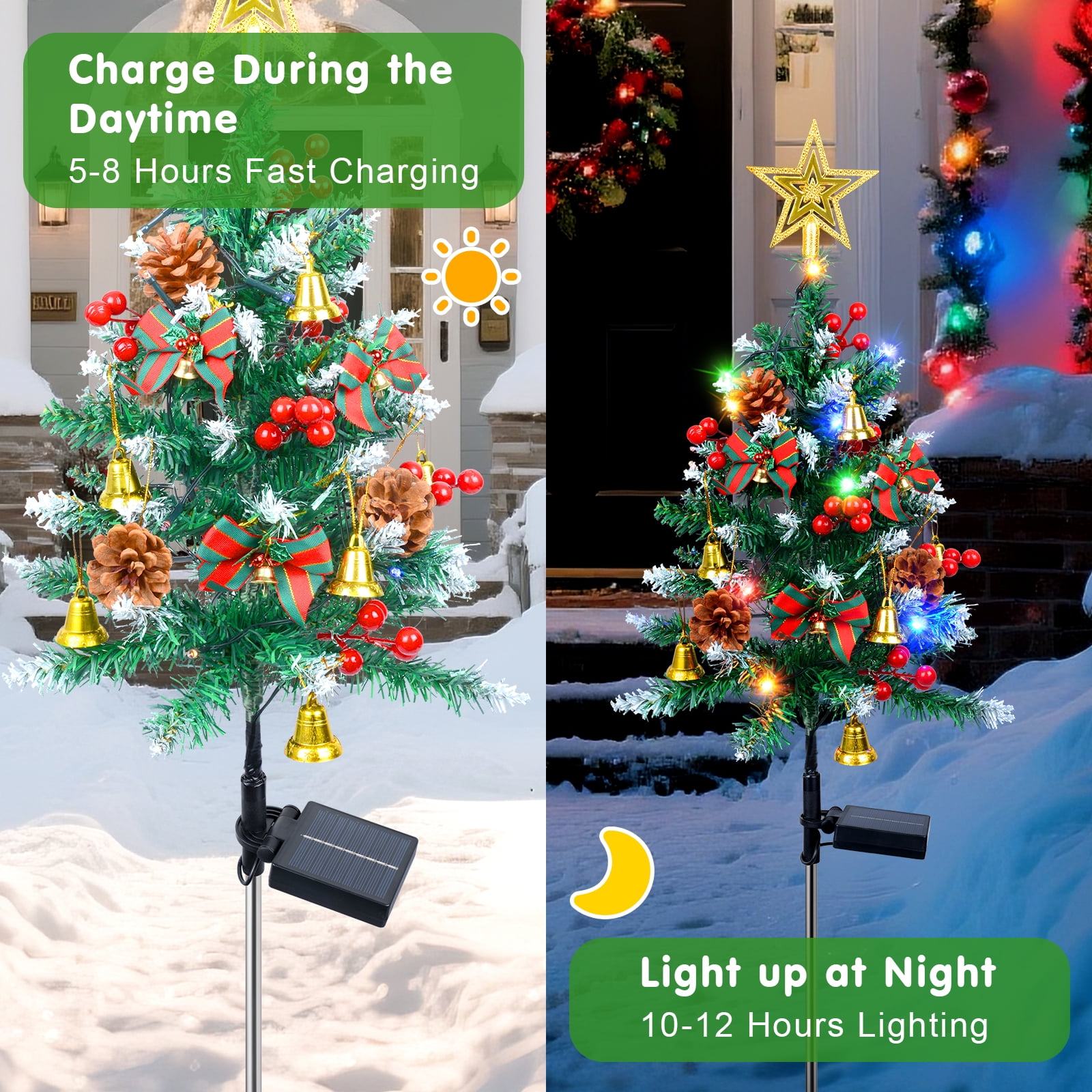 Ninonly 2 Pack Solar Christmas Trees Lights, 33.5 Inch Solar Garden Lights, 8 Modes Solar Powered Christmas Star Topper Landscape Light, Waterproof Xmas Tree Yard Decor Outdoor for Pathway Lawn Patio