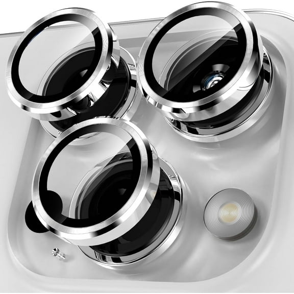 Camera Lens Protector for iPhone 15 Pro/iPhone 15 Pro Max, [1 Step Installation Tray] Tempered Glass Screen Protector Metal Individual Camera Cover Accessories Case Friendly (Silver Titanium)