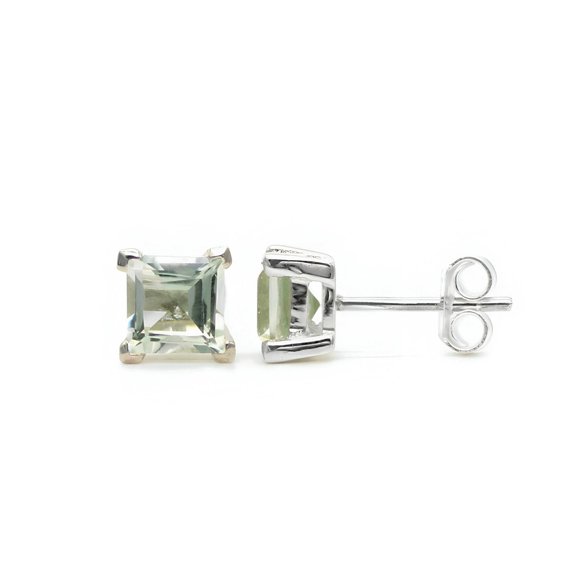 Natural Amazing Green Amethyst Princess Cut Stud Earrings 925 Solid Sterling Silver Stud earrings - Birthstone Earrings - jewelry for Women