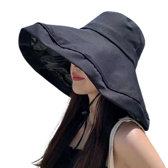 SWSMCLT Women's Packable Sun Hat Cotton Vacation Travel Floppy Hats UPF UV Protection Wide Brim Pool Beach Hat Foldable Summer Camp Black One Size
