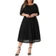 thumbnail image 1 of Vestido formal de mujer de talla grande Agnes Orinda con encaje floral, escote redondo, mangas 3/4 y bolsillo, vestido de cóctel para fiesta 4X negro, 1 of 8