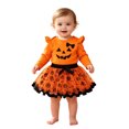 thumbnail image 4 of JIAYUE Baby Girls 2 Piece Halloween Outfits Ruffle Shoulder Long Sleeve Bodysuit And Bow Decor Skirt For Holiday Theme Parties,9-12 Months, 4 of 8