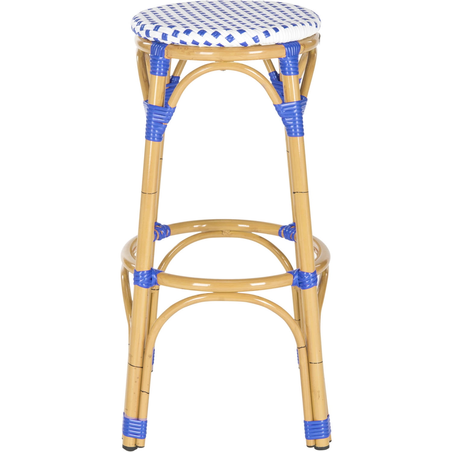 SAFAVIEH Kipnuk Outdoor Patio Rattan Bar Stool, Blue/White