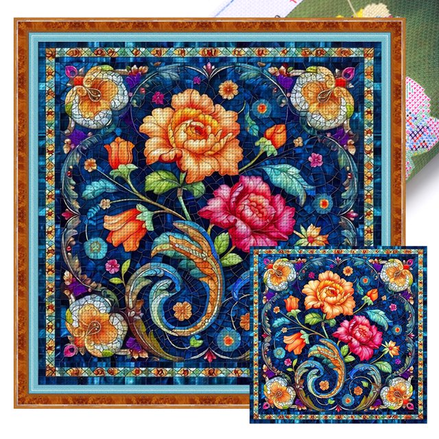 Hilo Algodón Bordado Punto Cruz Con Vidrieras 11CT 50x50cm