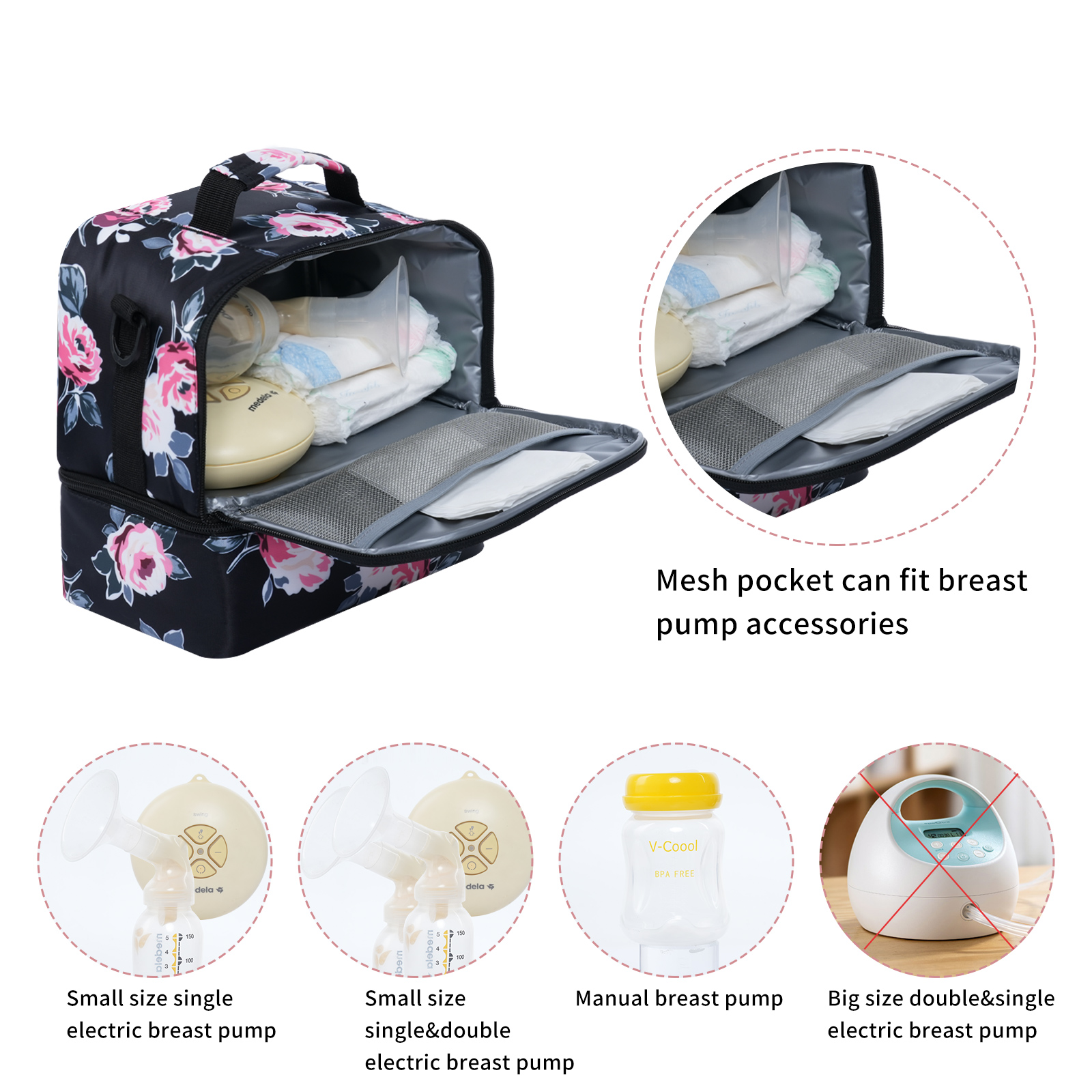 Breast Pump Bag Cooler Compartment for Breast Pump - Cooler and Moistureproof Bag Double Layer for Mother Breast Milk Pump Lunch Bag Outdoor Working