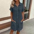 thumbnail image 2 of JSheng Womens Casual Shirt Dress Button Shirt Dress Loose Turndown Collar Short Sleeve Dresses with Pockets Navy M, 2 of 5
