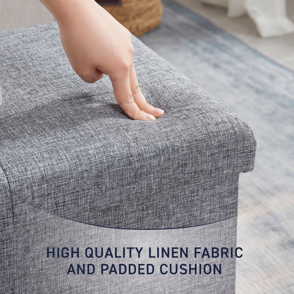 Ornavo Home Foldable Tufted Linen Large Storage Ottoman Bench Foot Rest Stool/Seat - 15" x 43" x 15"