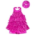 thumbnail image 3 of Zaldita Kids Girls Sequins Latin Dance Dress Tassel Jazz Hip Hop Costume with Shiny Headwear Set Rose 4, 3 of 5