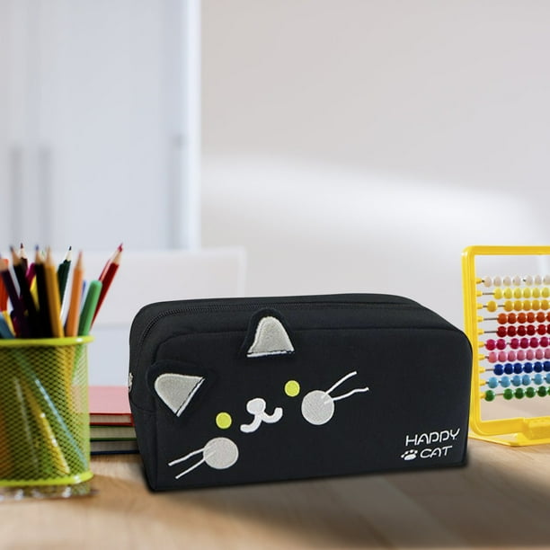 Estuche de Lápices Mtvxesu de Gran Capacidad con Diseño de Gatos Bordados, Compartimento para Bolígrafos En Negro, Estuche para Bolígrafos con Diseño de Gatos Negros y Organizador de 3 Capas.
