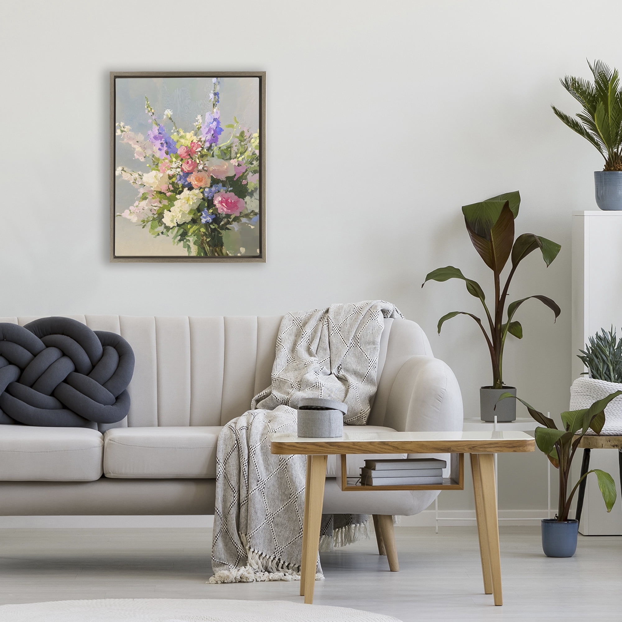 Stupell Industries Romantic Pastel Garden Bouquet Brown Framed Floater Canvas Wall Art, design by The Prints Vibe