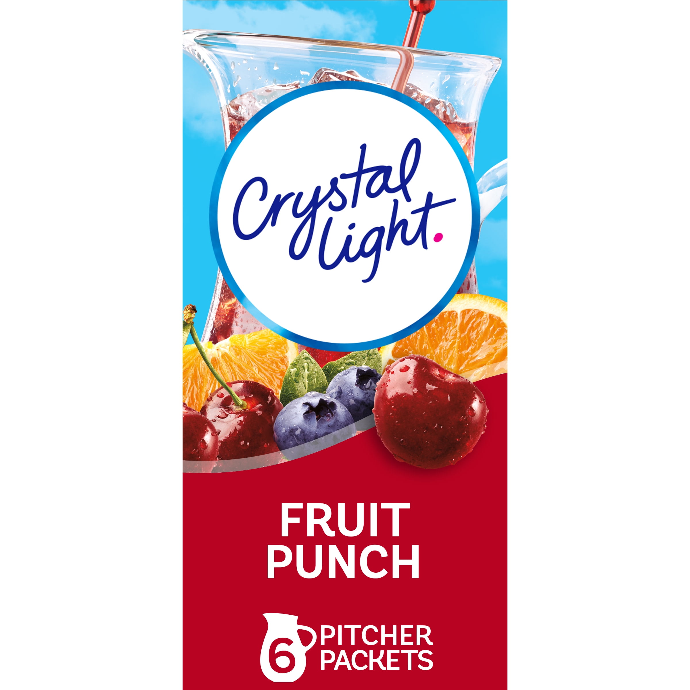 Crystal Light Fruit Punch Sugar Free Drink Mix Caffeine Free, 6 ct Pitcher Packets