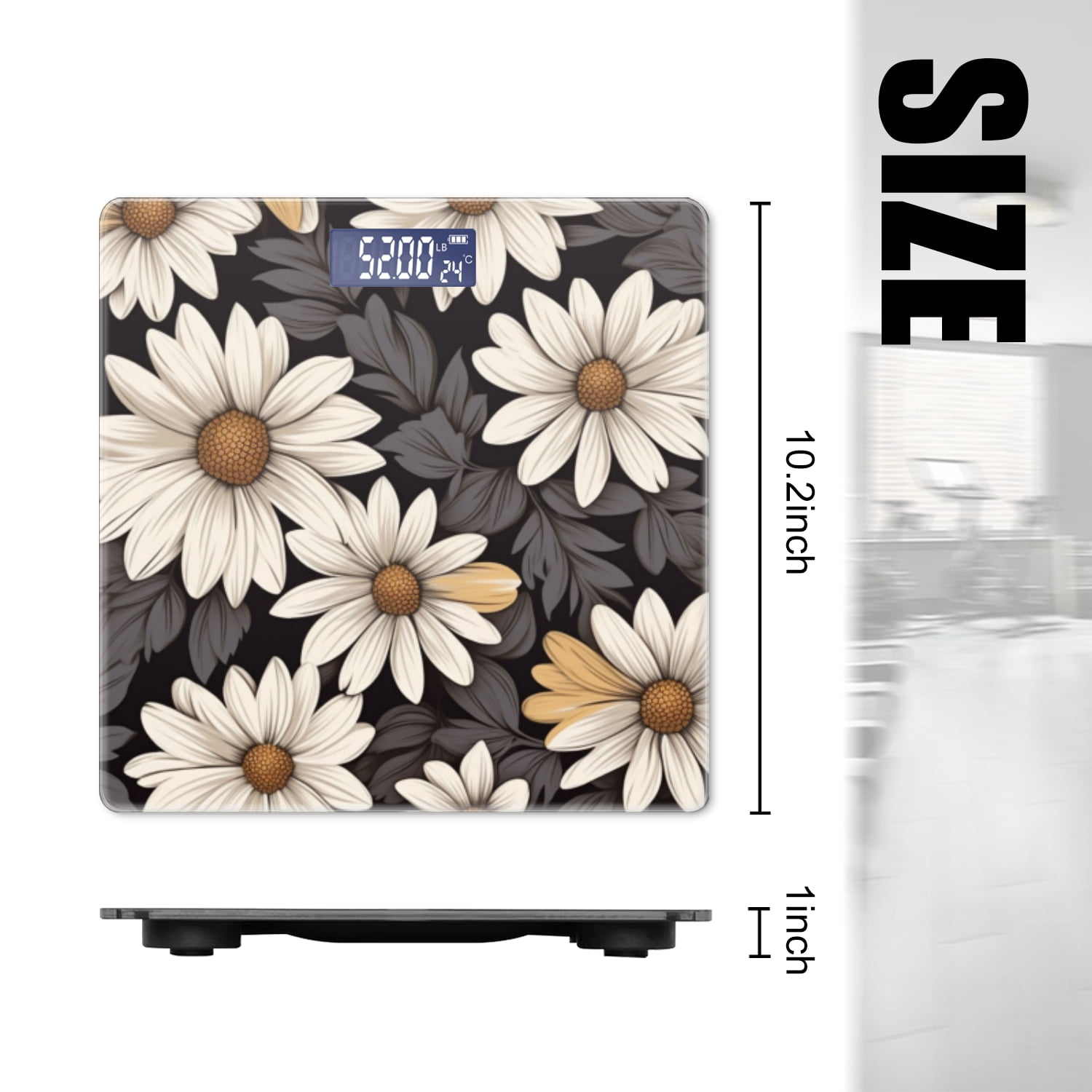 High Precision Body Weight Scale Smart Bathroom Scales with Large LCD Display(400lbs),Decorative for Bedroom-Seamless Pattern With Daisy Flowers