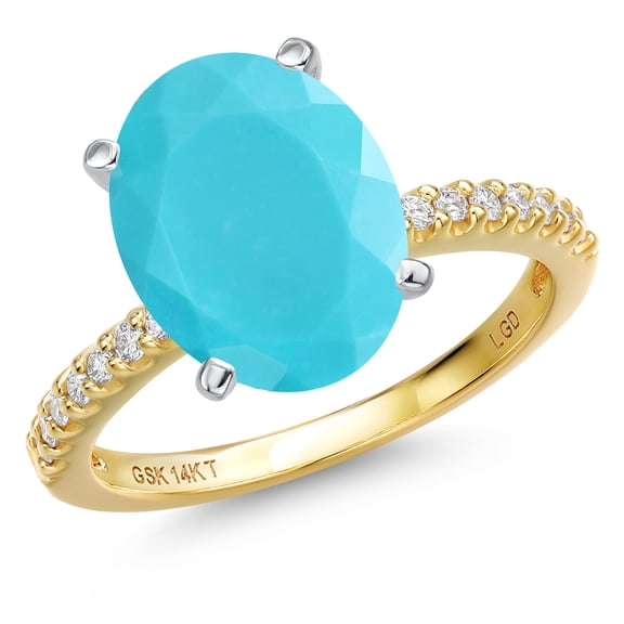 Gem Stone King 14K Two Tone Gold Green Turquoise and Lab Grown Diamond Engagement Ring for Women | 3.16 Cttw | Oval 12X10MM | Gemstone Birthstone | Size 9